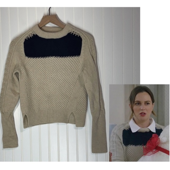 Zadig & Voltaire Cable Knit Sweater S Beige Blue Wool Cashmere Fisherman Chunky - Picture 1 of 12
